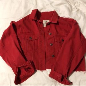Bershka Red Cropped Denim Jacket